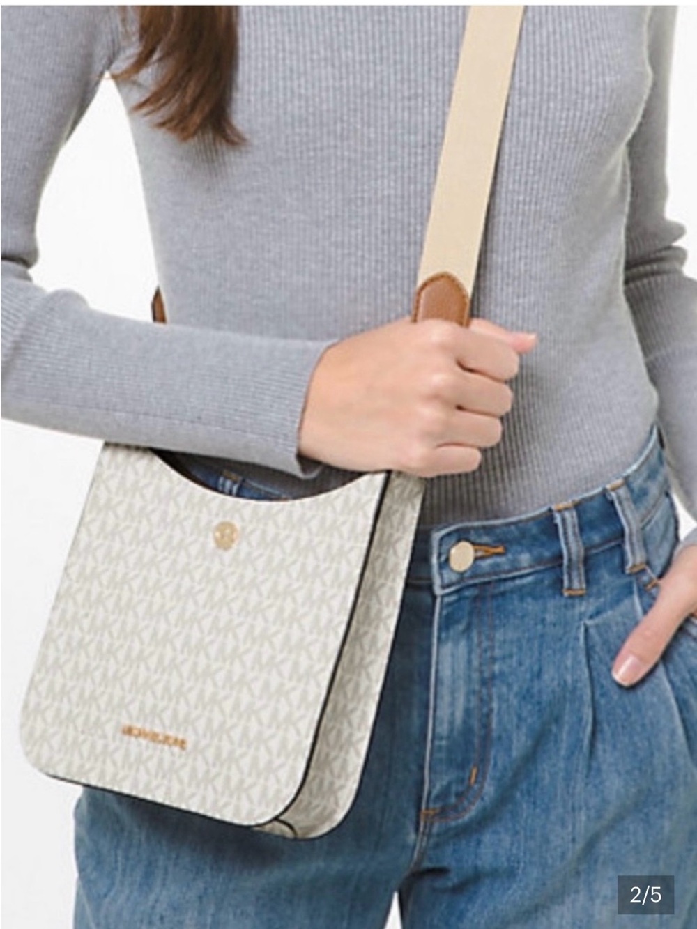 Michael Kors Monogram Crossbody in Cream with Tan Trim - Picture 3 of 3